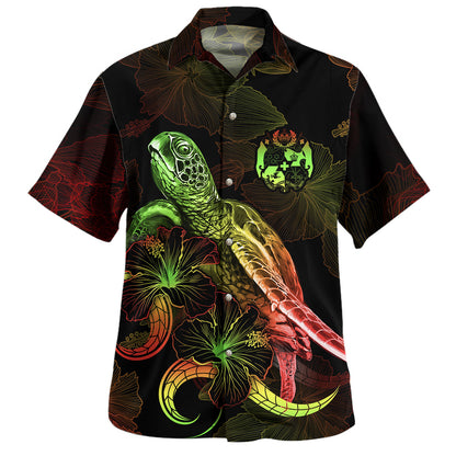 Tonga Hawaiian Shirt Sea Turtle With Blooming Hibiscus Flowers Reggae