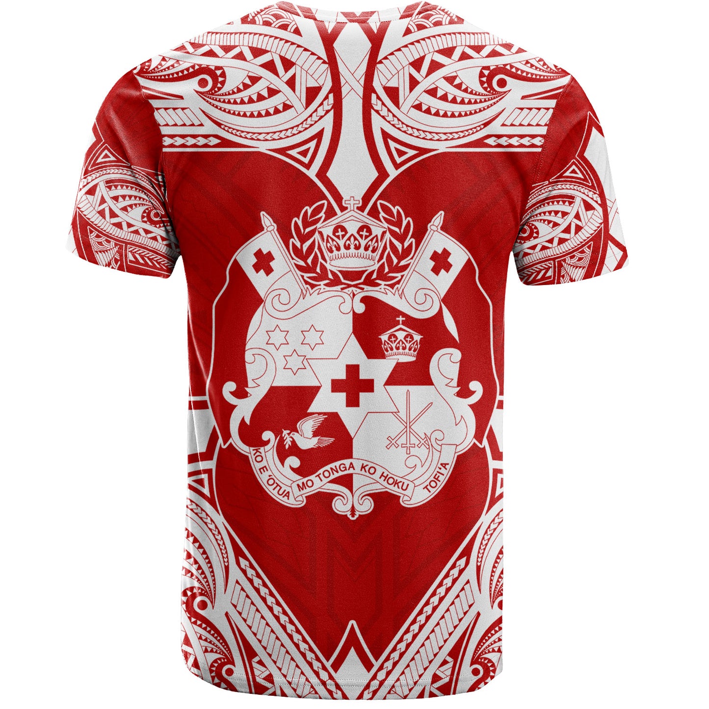 Tonga T-Shirt - Custom Coat Of Arms With Patterns Flag Color