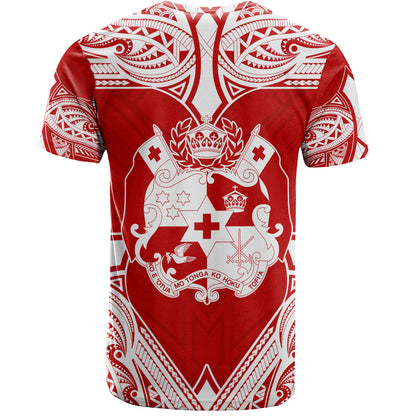 Tonga T-Shirt - Custom Coat Of Arms With Patterns Flag Color