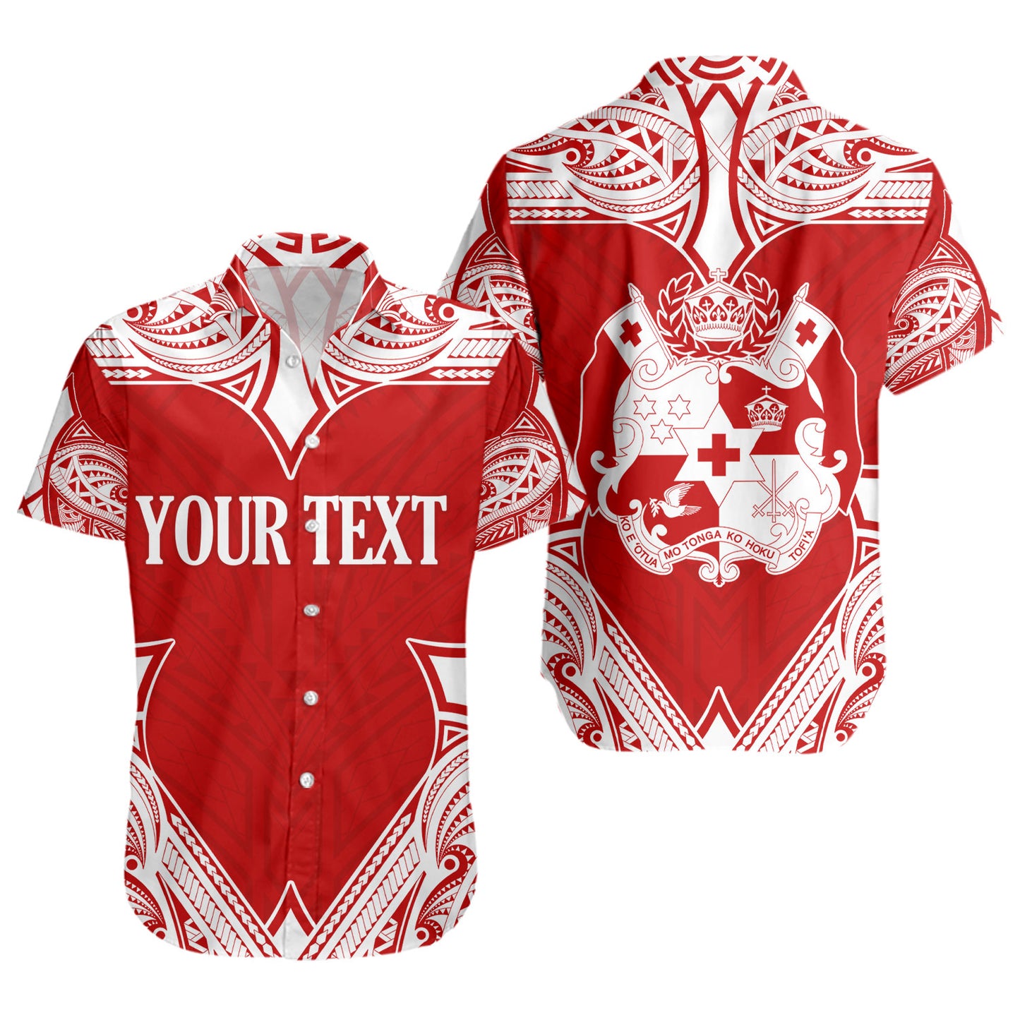 Tonga Short Sleeve Shirt - Custom Coat Of Arms With Patterns Flag Color