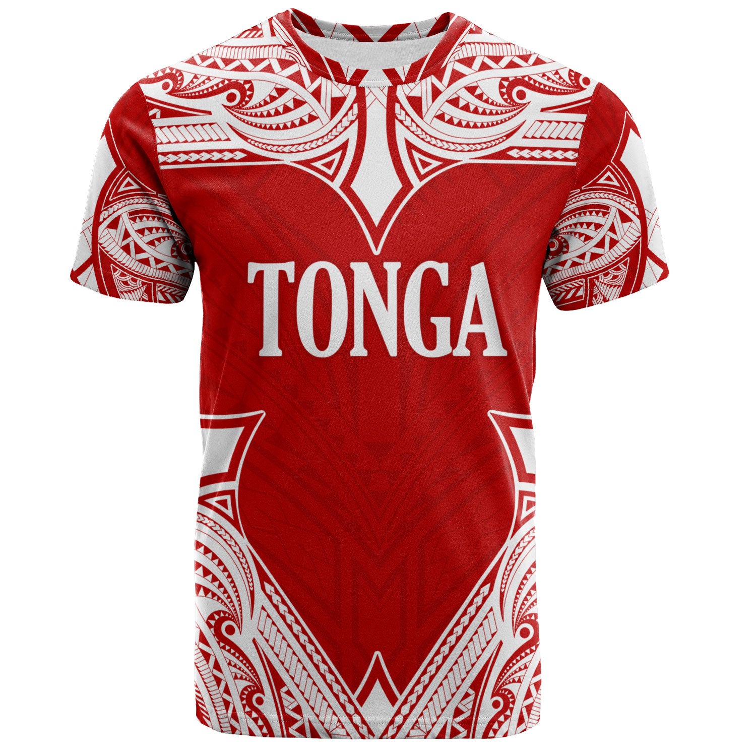 Tonga T-Shirt - Custom Coat Of Arms With Patterns Flag Color