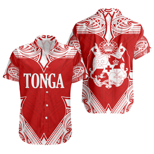 Tonga Short Sleeve Shirt - Custom Coat Of Arms With Patterns Flag Color