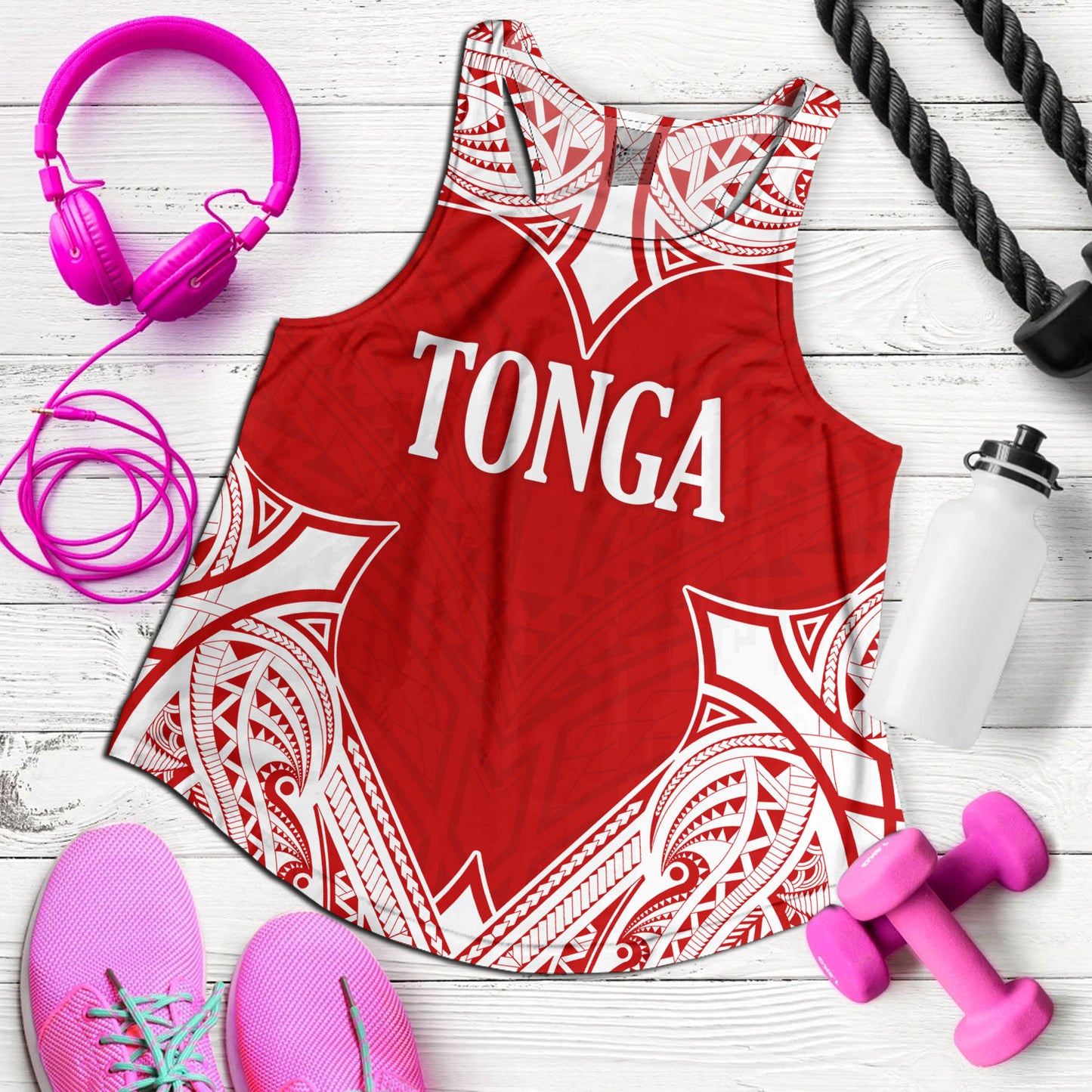 Tonga Women Tank - Custom Coat Of Arms With Patterns Flag Color