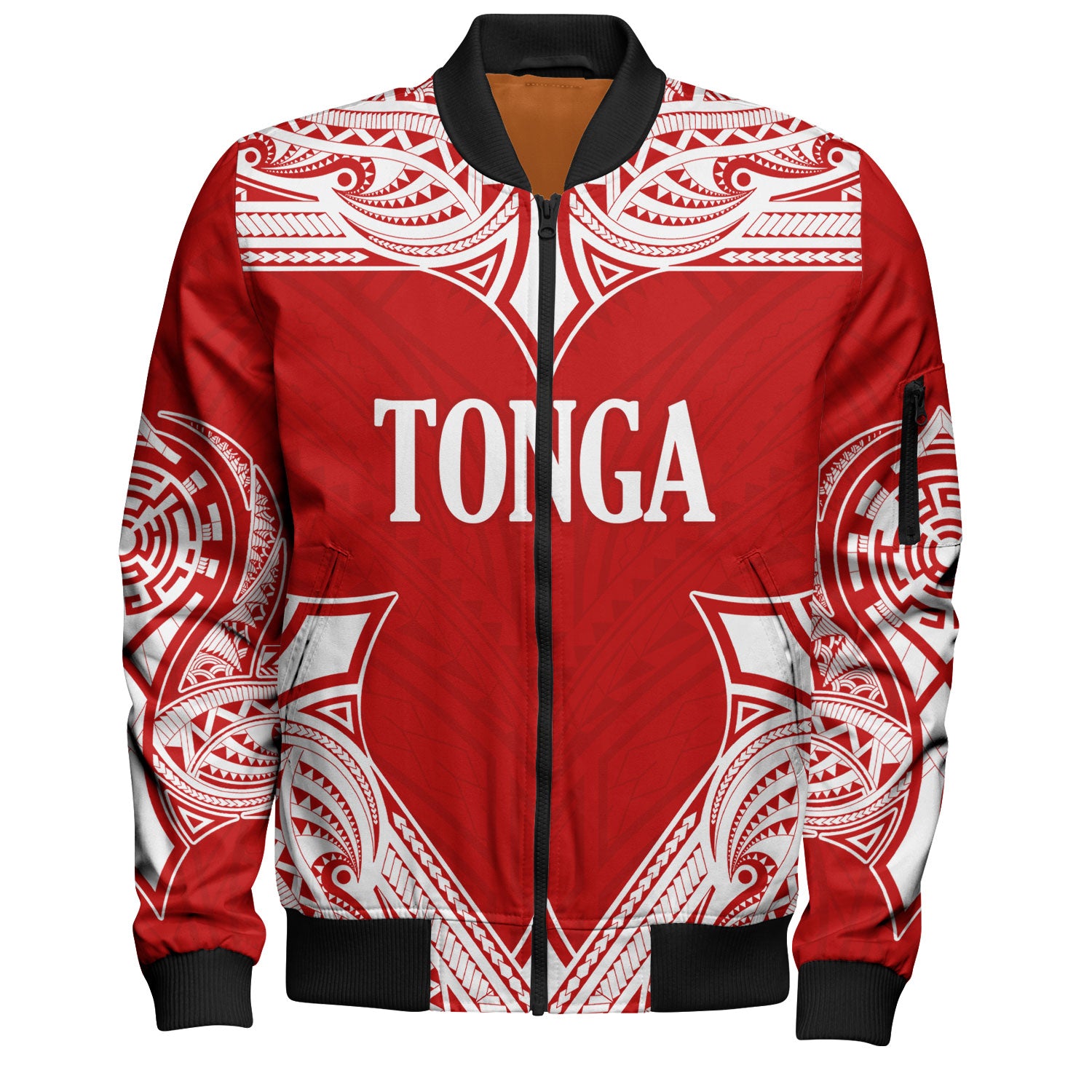 Tonga Bomber Jacket - Custom Coat Of Arms With Patterns Flag Color