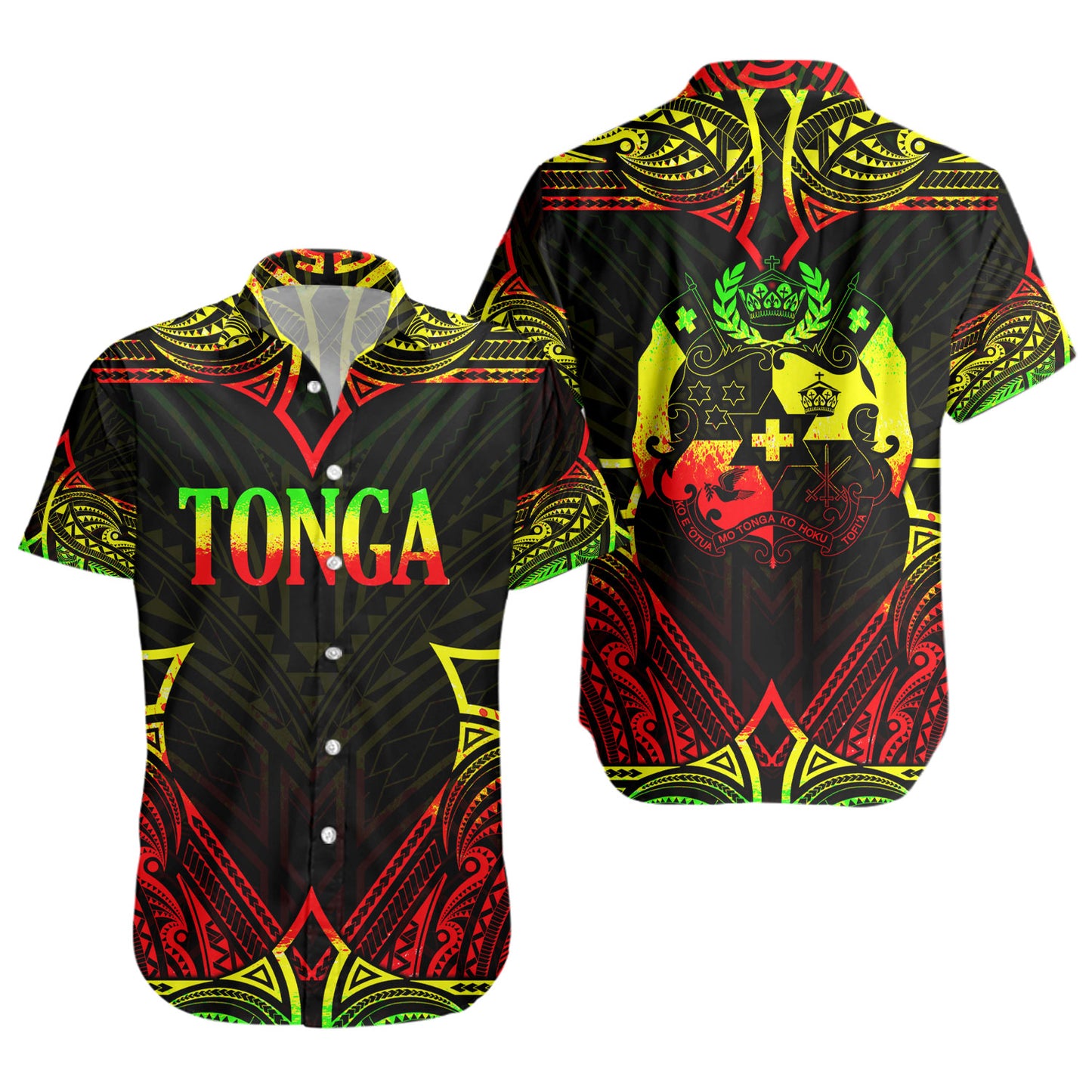 Tonga Custom Personalised Short Sleeve Shirt Coat Of Arms With Patterns Reggae Color