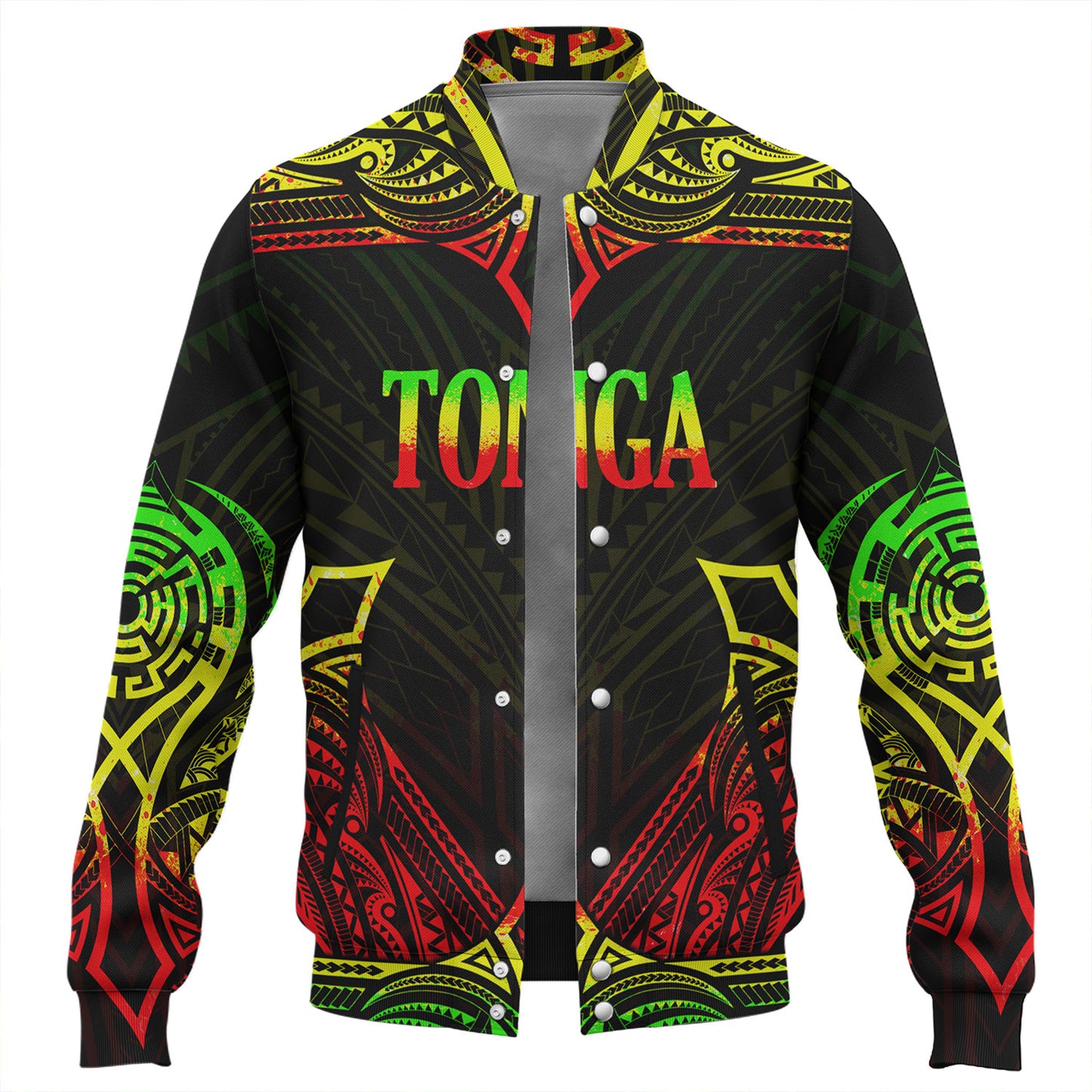 Tonga Custom Personalised Baseball Jacket Coat Of Arms With Patterns Reggae Color
