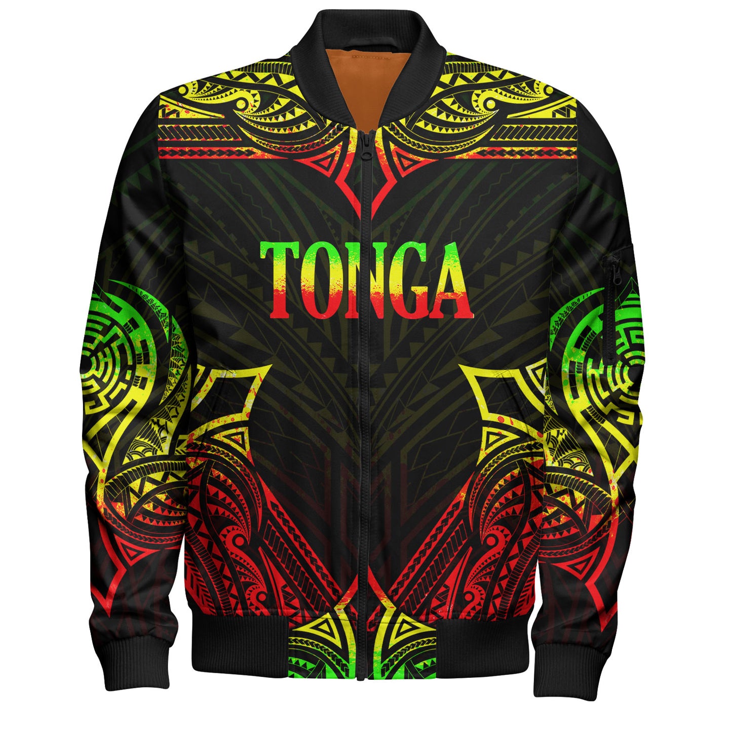 Tonga Custom Personalised Bomber Jacket Coat Of Arms With Patterns Reggae Color
