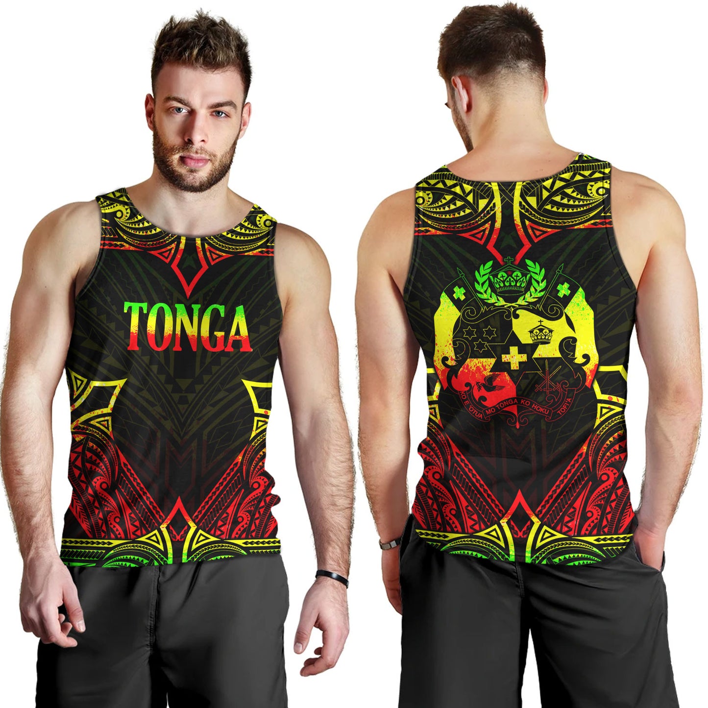 Tonga Custom Personalised Tank Top Coat Of Arms With Patterns Reggae Color