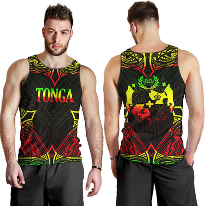Tonga Custom Personalised Tank Top Coat Of Arms With Patterns Reggae Color