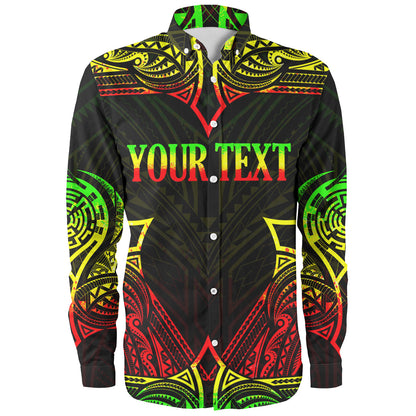Tonga Custom Personalised Long Sleeve Shirt Coat Of Arms With Patterns Reggae Color