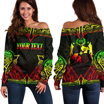 Tonga Custom Personalised Off Shoulder Sweatshirt Coat Of Arms With Patterns Reggae Color