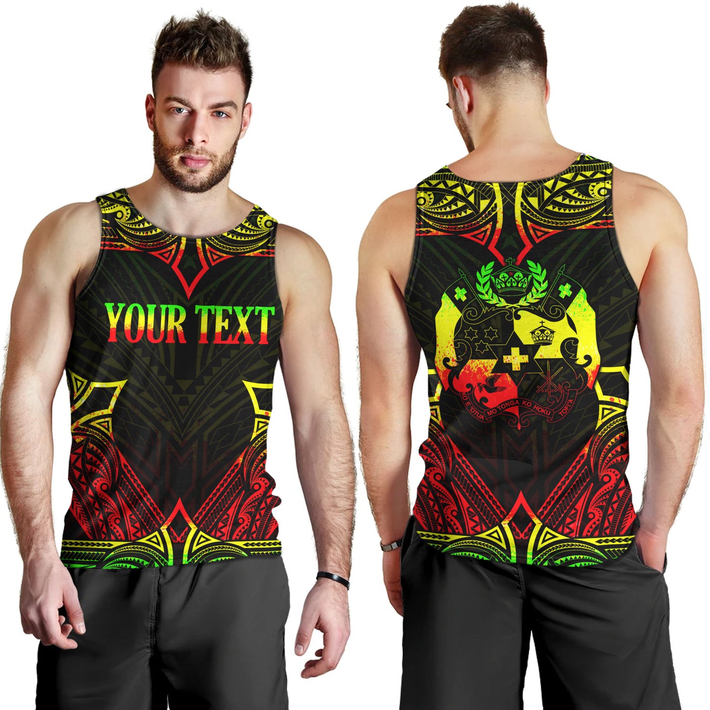 Tonga Custom Personalised Tank Top Coat Of Arms With Patterns Reggae Color
