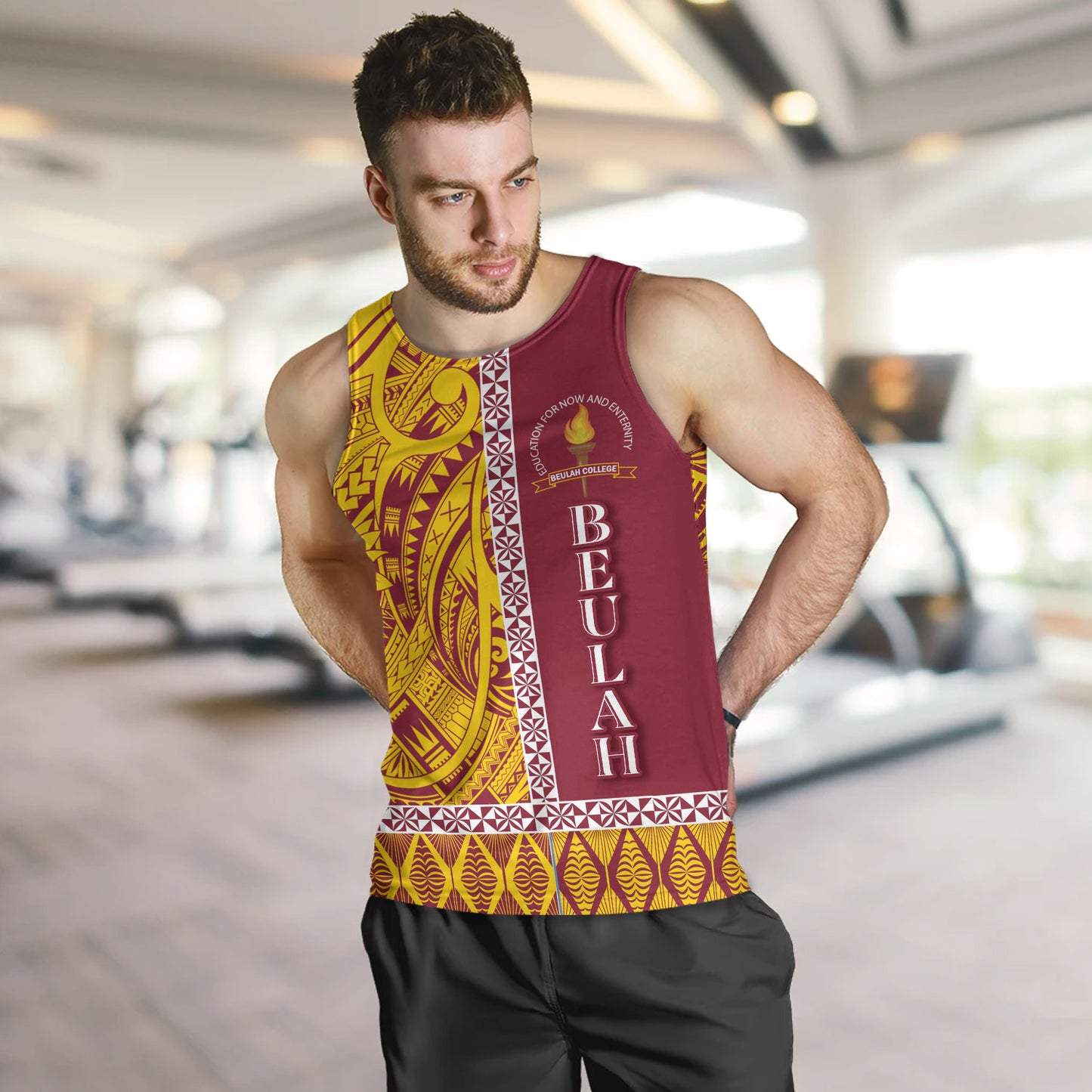 Tonga Custom Personalised Tank Top Beulah College Simple Ngatu Patterns