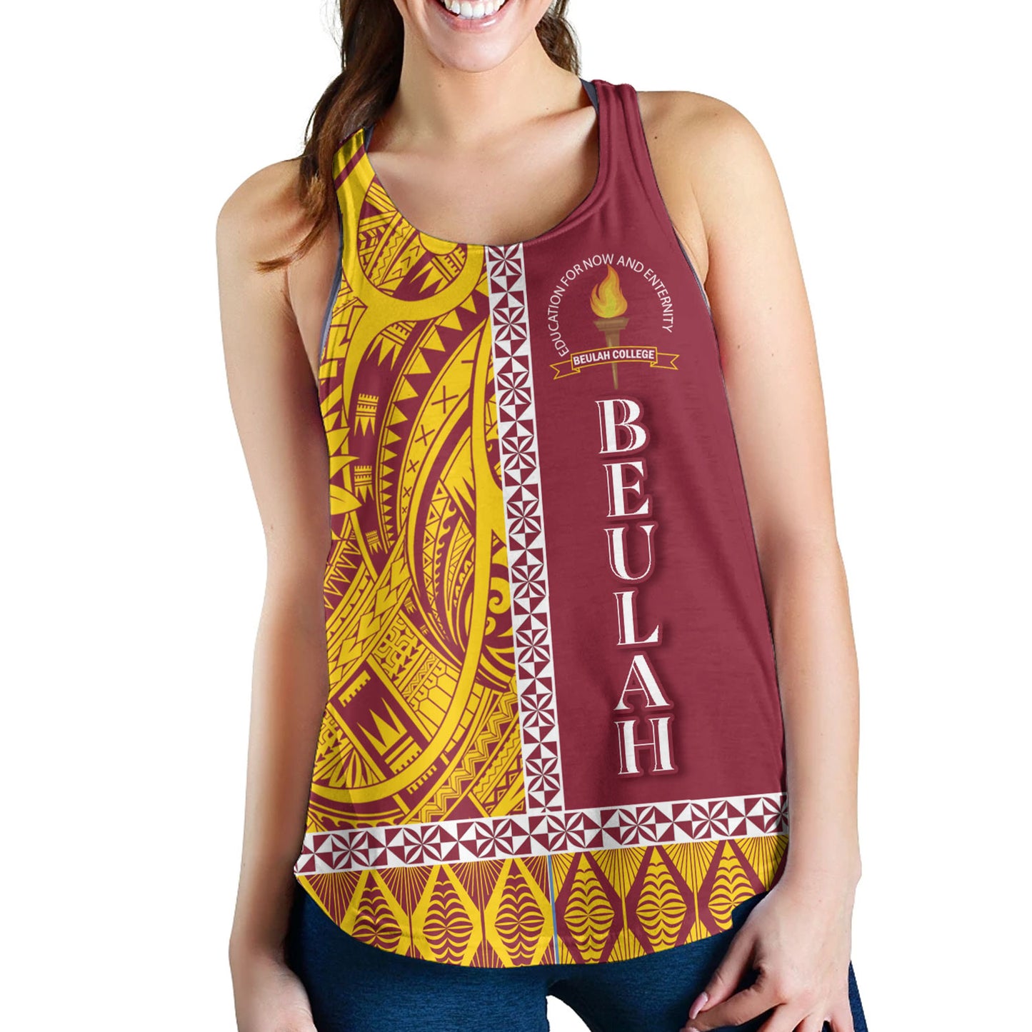 Tonga Custom Personalised Women Tank Beulah College Simple Ngatu Patterns