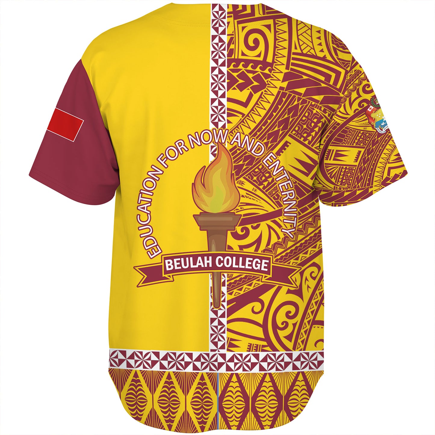 Tonga Custom Personalised Baseball Shirt Beulah College Simple Ngatu Patterns