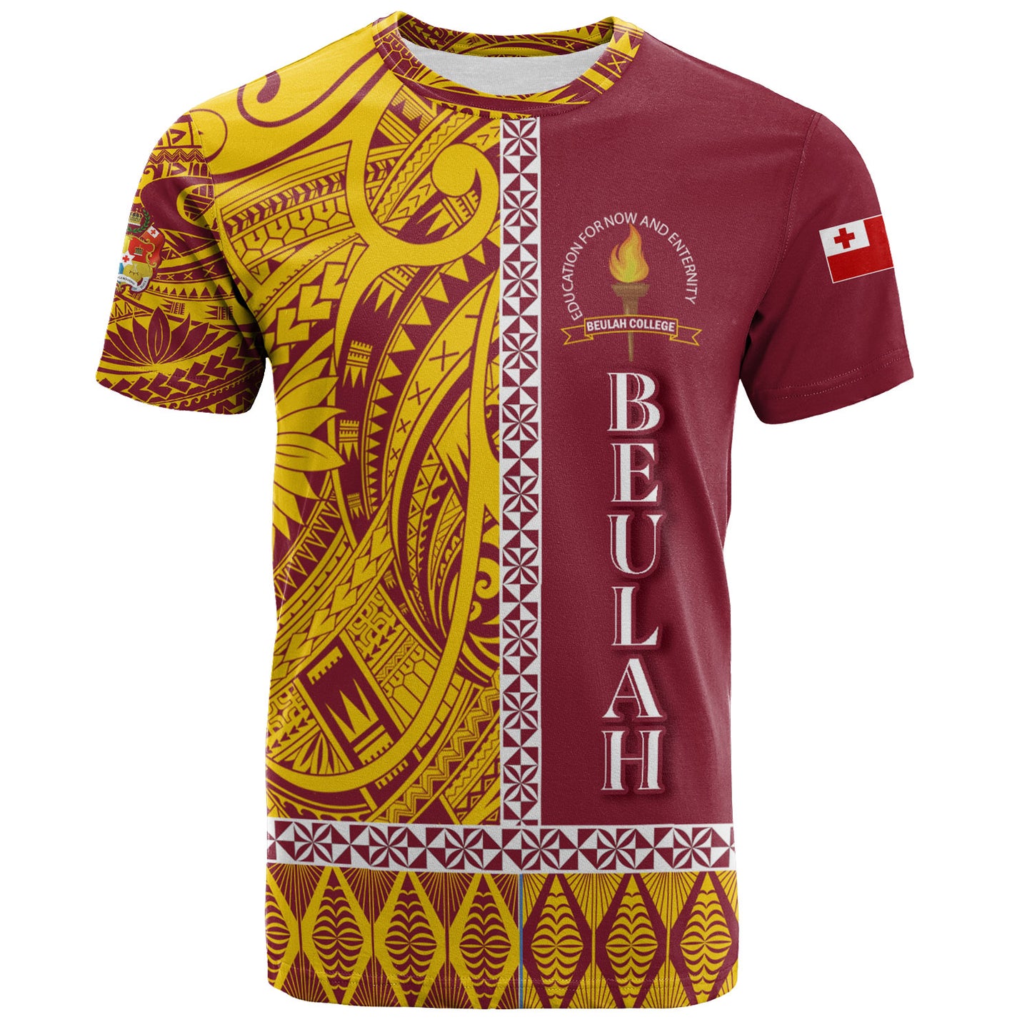 Tonga Custom Personalised T-Shirt Beulah College Simple Ngatu Patterns
