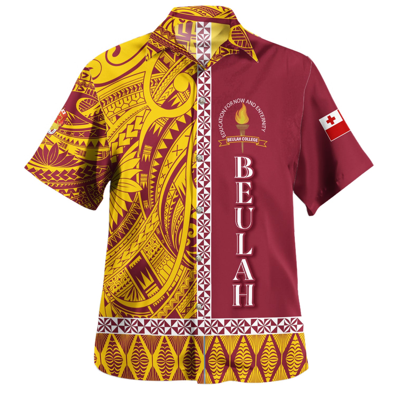 Tonga Custom Personalised Hawaiian Shirt Beulah College Simple Ngatu Patterns