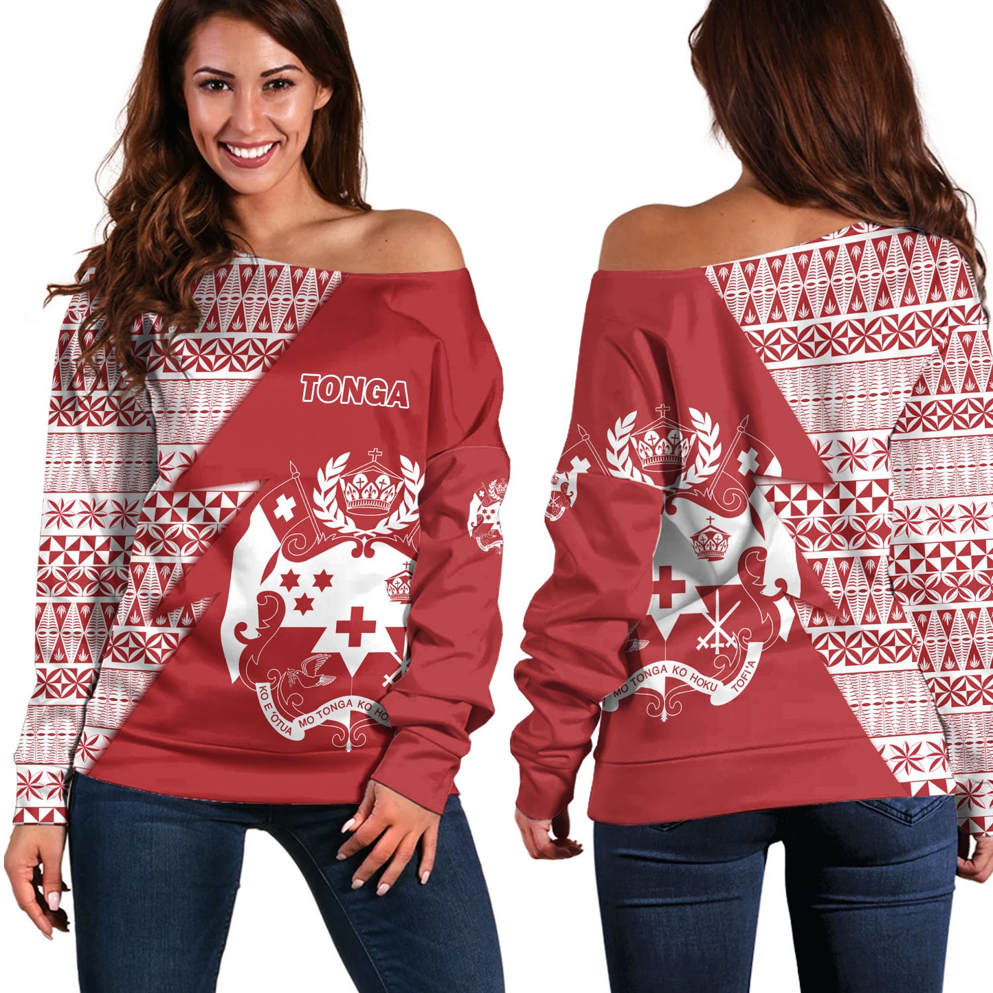 Tonga Custom Personalised Off Shoulder Sweatshirt Flash Style