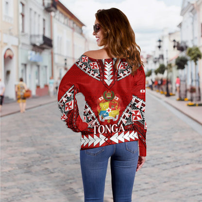 Tonga Off Shoulder Sweatshirt Kingdom Of Tonga Tribal Patterns