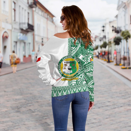 Tonga Custom Personalised Off Shoulder Sweatshirt Liahona High School Simple Ngatu Patterns