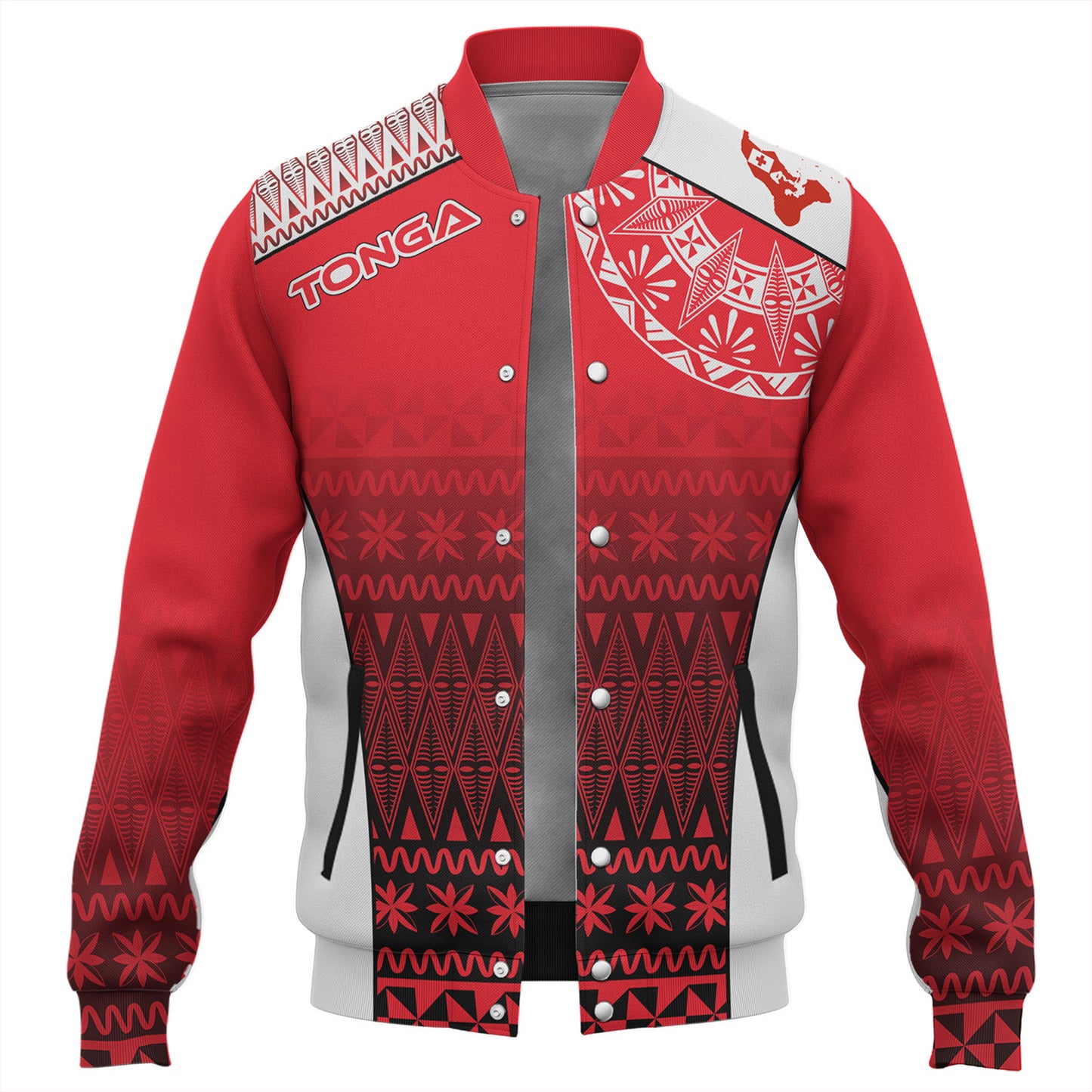 Tonga Custom Personalised Baseball Jacket Map Tongan Ngatu Gradient Style