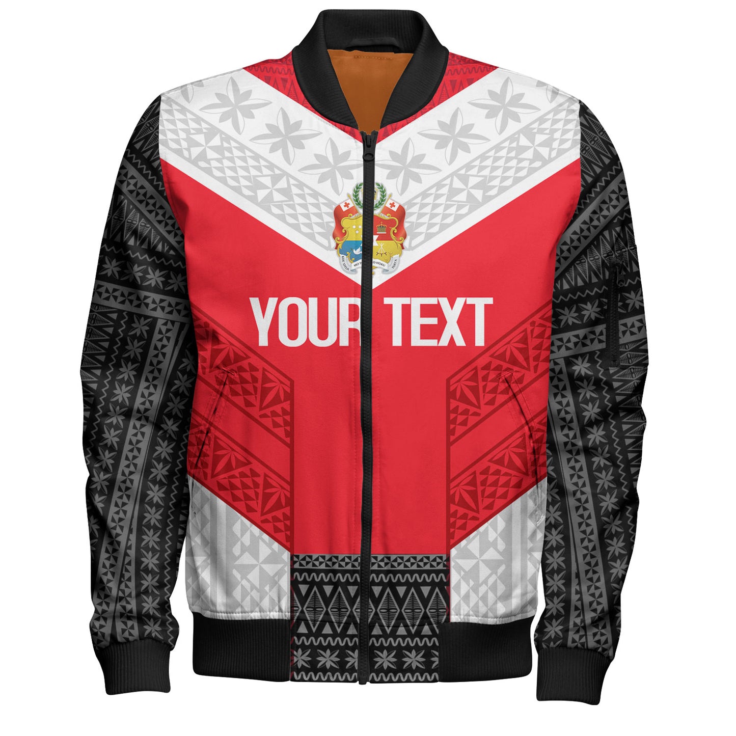Tonga Custom Personalised Bomber Jacket Mate Ma'a Tonga Ngatu Patterns
