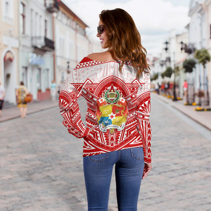 Tonga Off Shoulder Sweatshirt Seal Tribal Flag Color Design