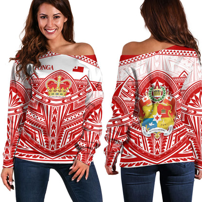 Tonga Off Shoulder Sweatshirt Seal Tribal Flag Color Design