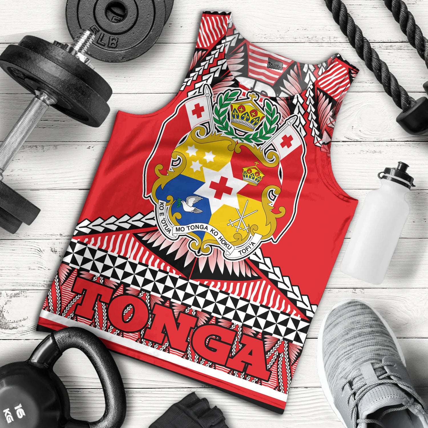 Custom Tonga Rugby Men Tank Top Ikale Tahi Tongan Ngatu Pattern With Dabbing Ball LT14