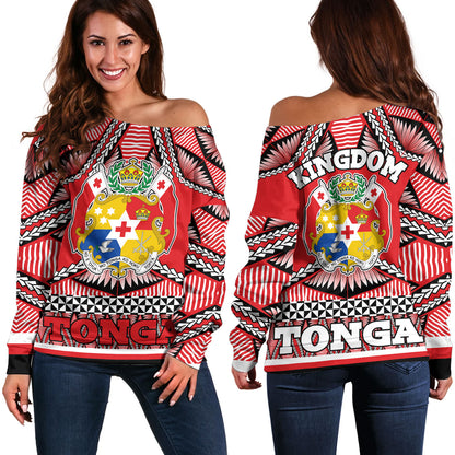 Tonga Off Shoulder Sweatshirt Tonga Kingdom Tongan Ngatu Style