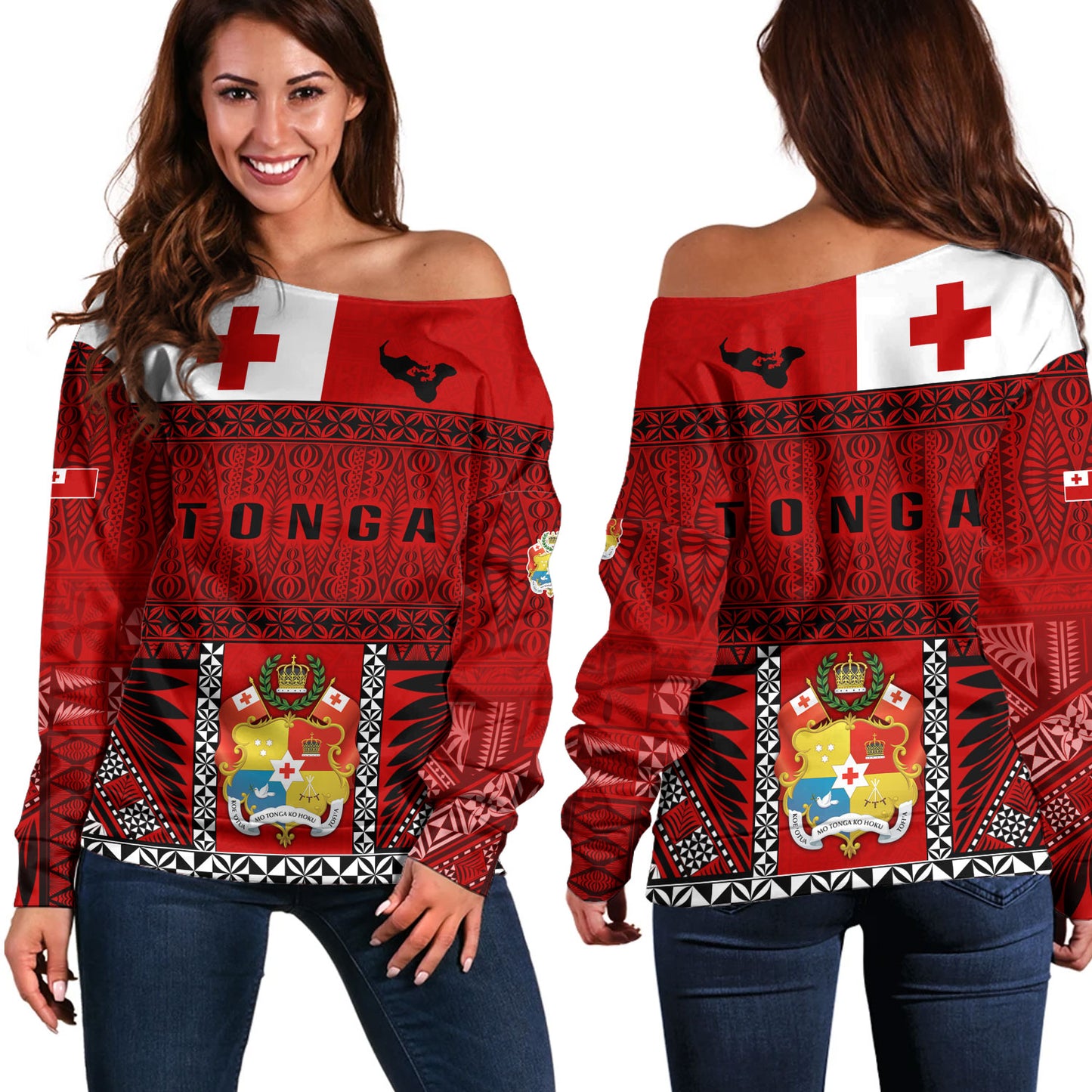 Tonga Custom Personalised Off Shoulder Sweatshirt Tonga Ngatu Special Design