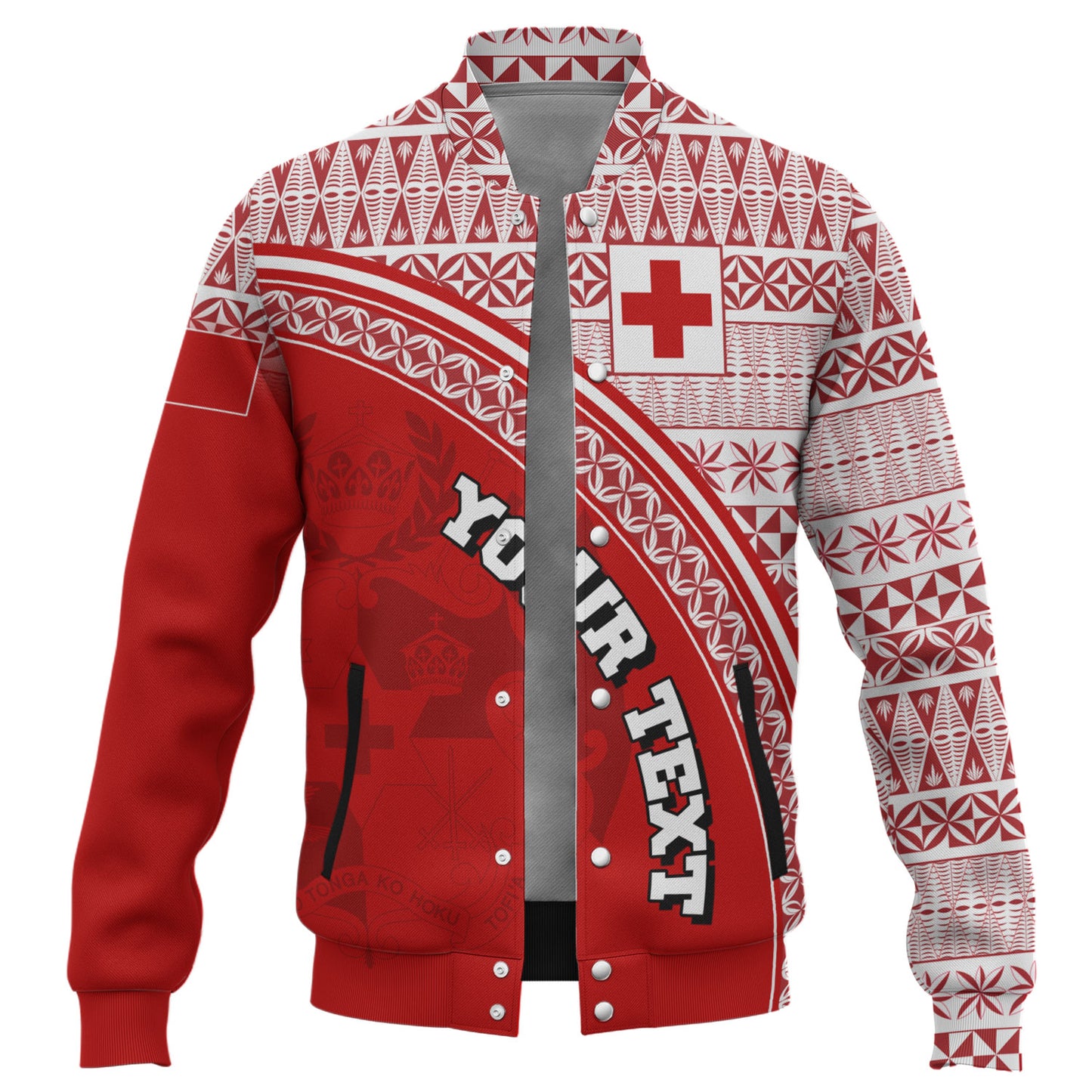 Tonga Custom Personalised Baseball Jacket Tongan Ngatu Pattern Curve Style