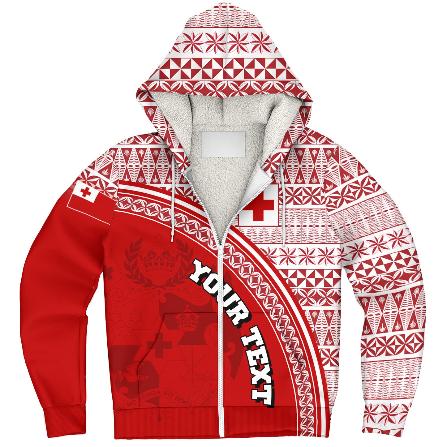 Tonga Custom Personalised Sherpa Hoodie Tongan Ngatu Pattern Curve Style