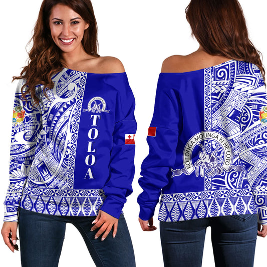 Tonga Custom Personalised Off Shoulder Sweatshirt Tupou College Toloa Simple Ngatu Patterns
