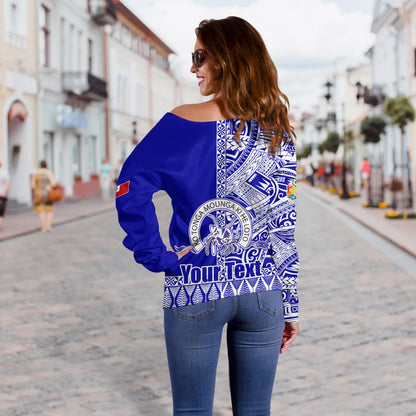 Tonga Custom Personalised Off Shoulder Sweatshirt Tupou College Toloa Simple Ngatu Patterns