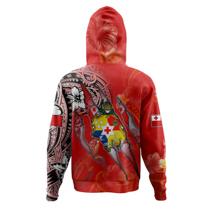 Tonga Hoodie Custom Tongan Blood Inside Me Polynesian Sleeve Tattoo Tropical Red