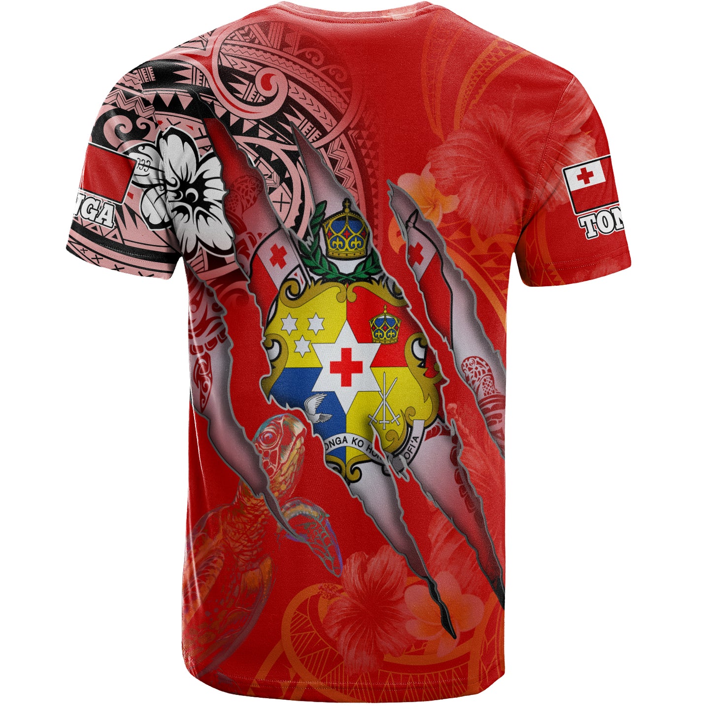 Tonga T-Shirt Custom Tongan Blood Inside Me Polynesian Sleeve Tattoo Tropical Red