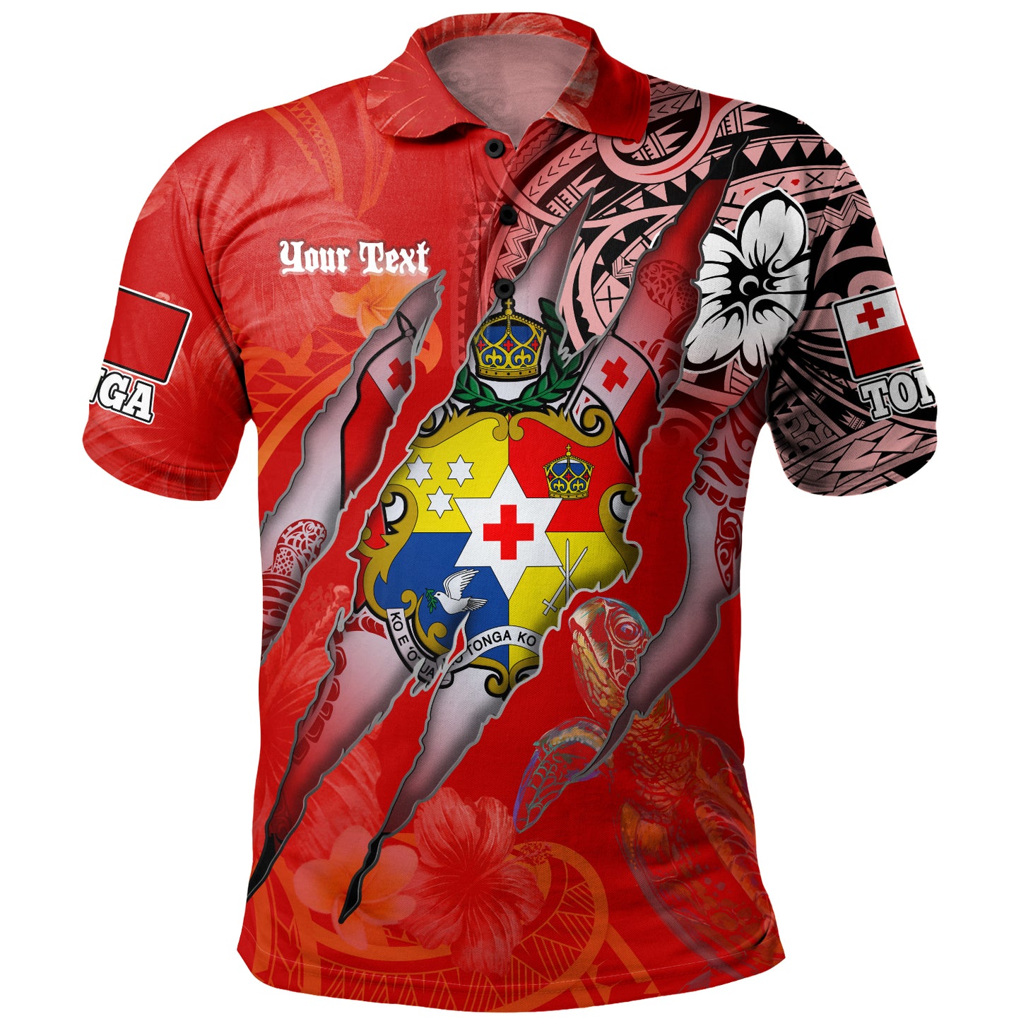 Tonga Polo Shirt Custom Tongan Blood Inside Me Polynesian Sleeve Tattoo Tropical Red