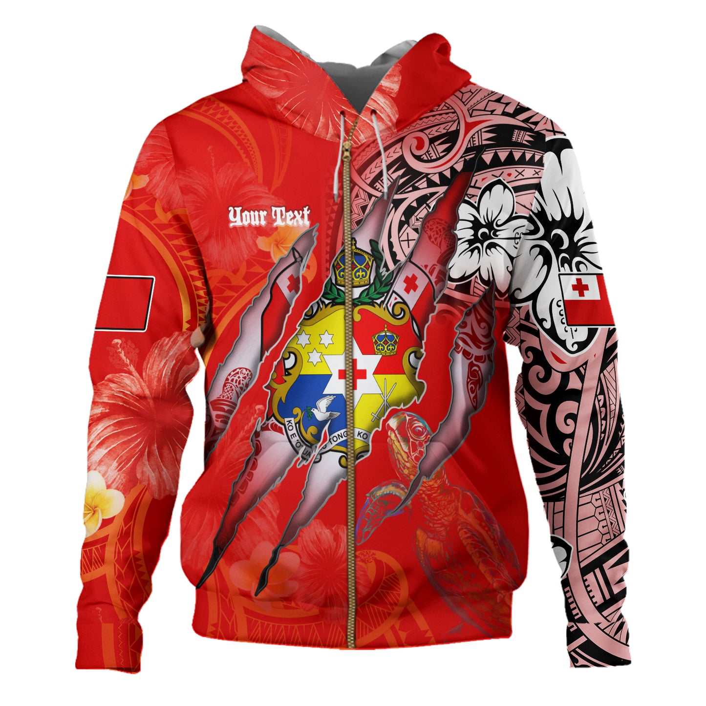 Tonga Hoodie Custom Tongan Blood Inside Me Polynesian Sleeve Tattoo Tropical Red
