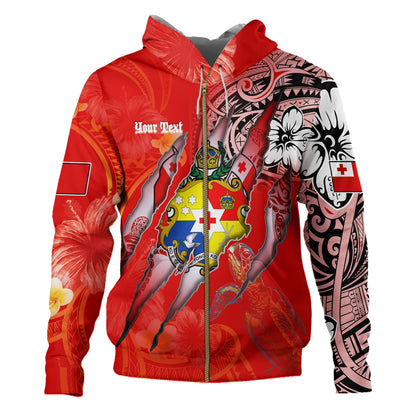Tonga Hoodie Custom Tongan Blood Inside Me Polynesian Sleeve Tattoo Tropical Red