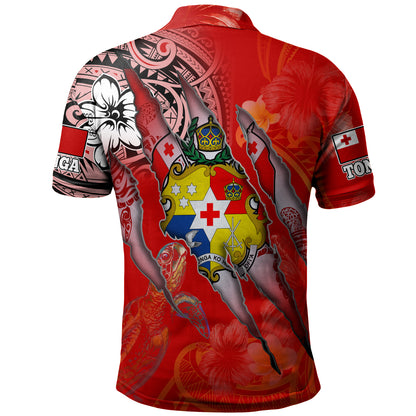 Tonga Polo Shirt Custom Tongan Blood Inside Me Polynesian Sleeve Tattoo Tropical Red