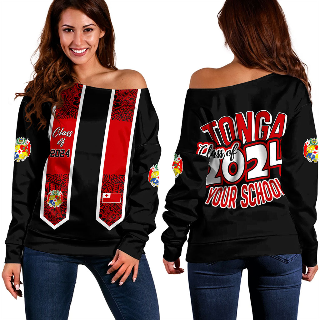 Tonga Off Shoulder Sweatshirt Custom Flag Polynesia Tribal Grad Style