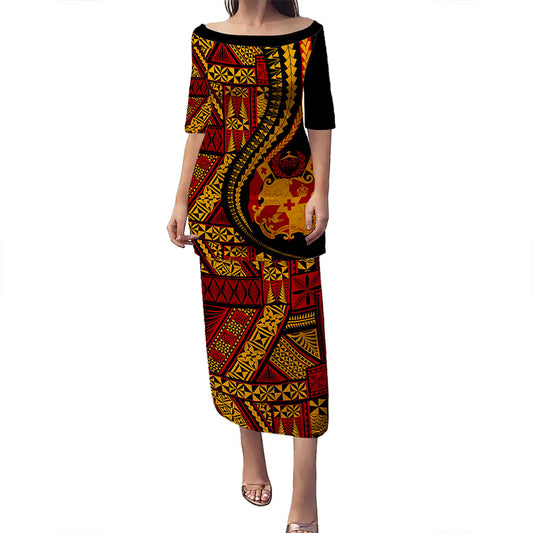 Tonga Puletasi Tribal Ngatu Fabric Design Flower