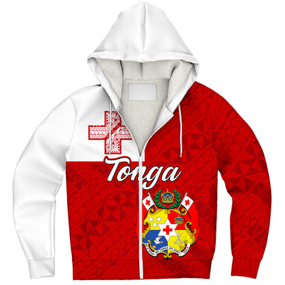 Tonga Sherpa Hoodie Flag Design With Pattern