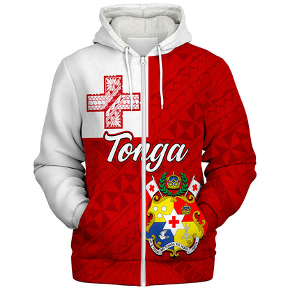 Tonga Sherpa Hoodie Flag Design With Pattern