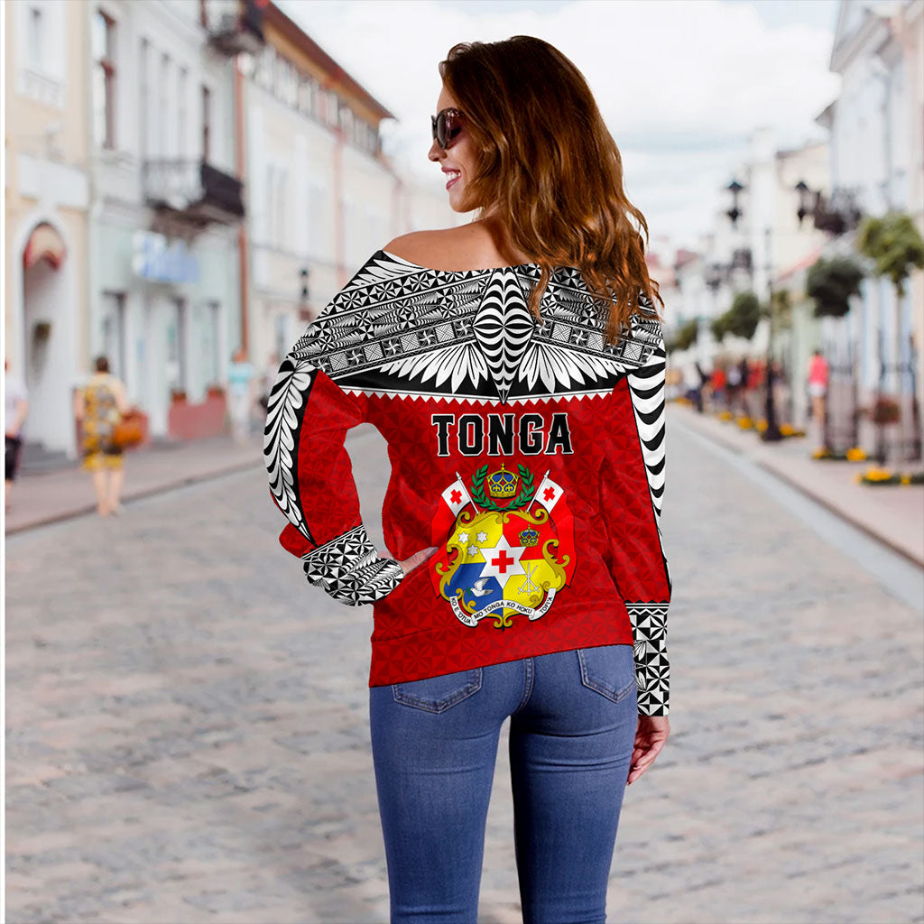 Tonga Off Shoulder Sweatshirt Ngatu Design Tribal New Style