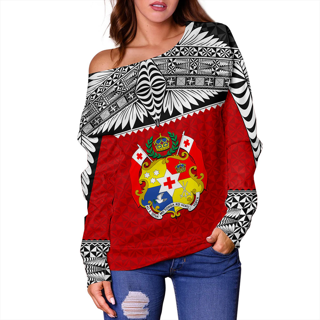 Tonga Off Shoulder Sweatshirt Ngatu Design Tribal New Style