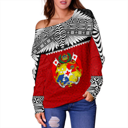 Tonga Off Shoulder Sweatshirt Ngatu Design Tribal New Style