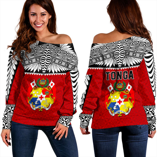 Tonga Off Shoulder Sweatshirt Ngatu Design Tribal New Style