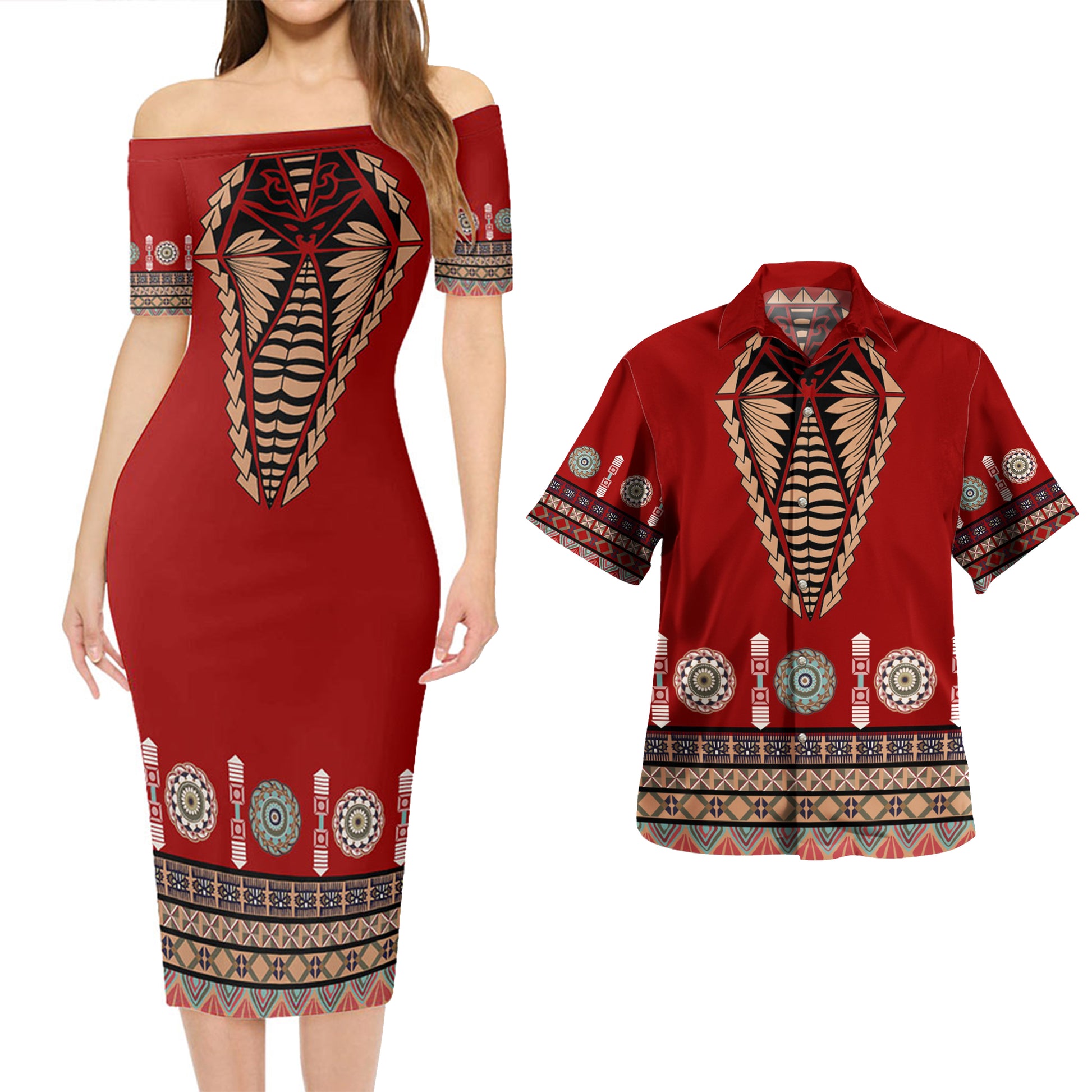 Tonga Combo Short Sleeve Dress And Shirt Ngatu Design
